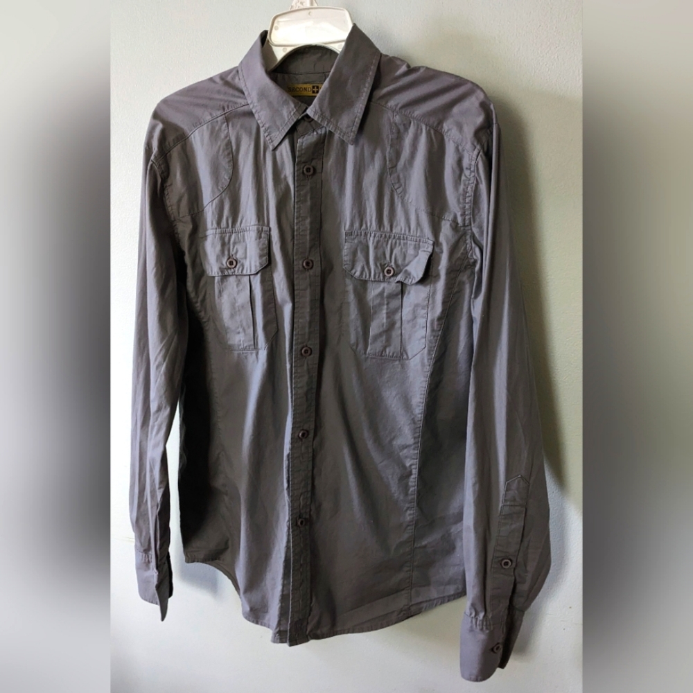 Second Sunday Men's Gray Cotton Button Up Long Sleeve Slim Shirt. Size Small